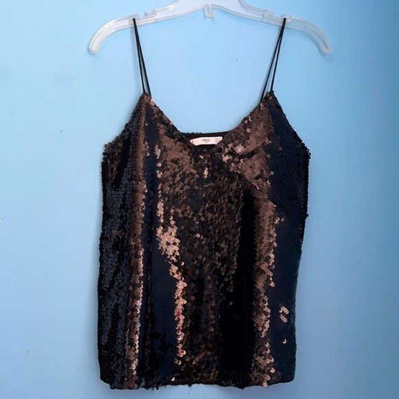 𝅺new Mango Black Sequin Nera Tank Top US XS - Picture 2 of 6